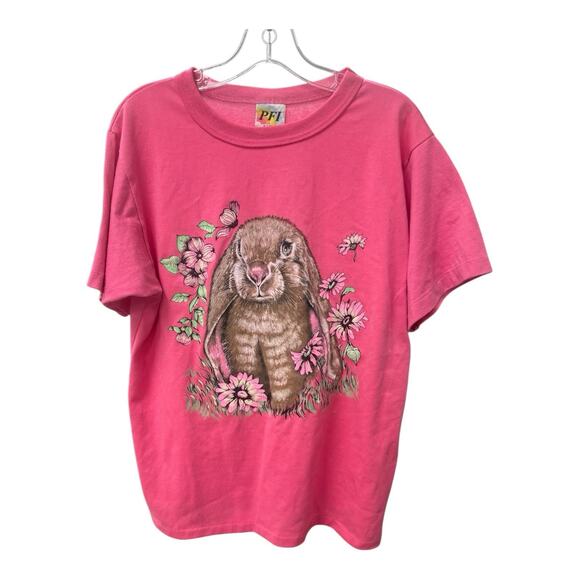 Vintage PFI All Over Print Brown Bunny Pink XL Single Stitch T-Shirt Retro - Picture 1 of 6